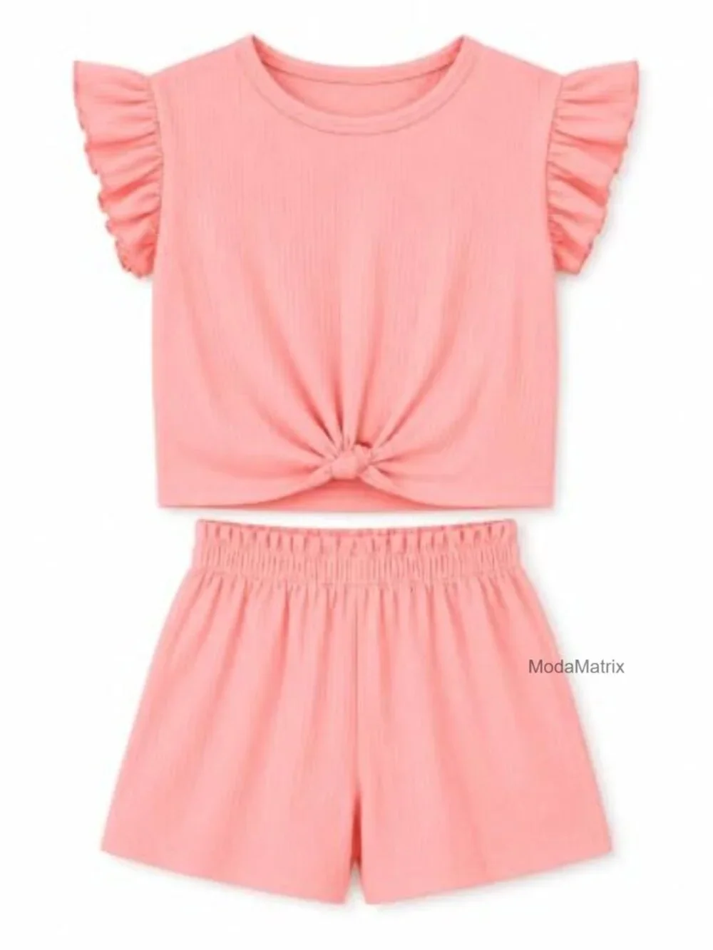 Girls 2 Piece Outfit Summer Ruffle Sleeve Top High Waisted Striped Shorts Set
